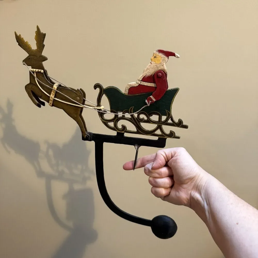 Vtg Balance Pendulum Sculpture Folk Art Christmas Santa Claus Reindeer NO Stand